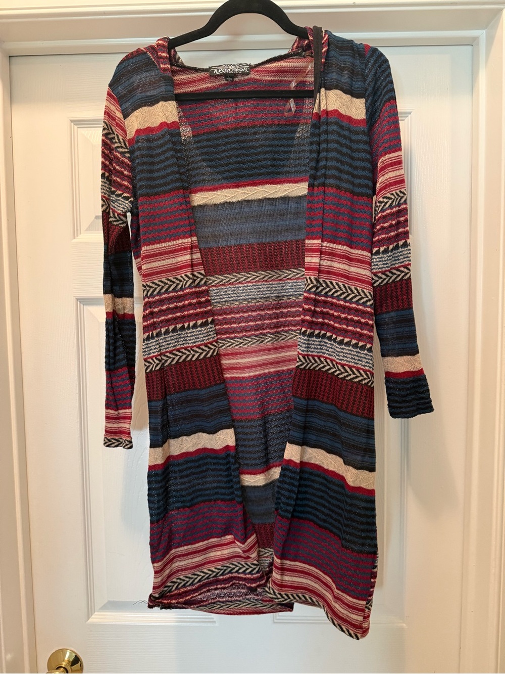 Sheer Striped Open-Front Hooded Cardigan
